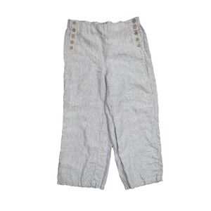 J Jill Love 100% Linen Pants Sailor Small Blue White Wide Leg Striped Cropped